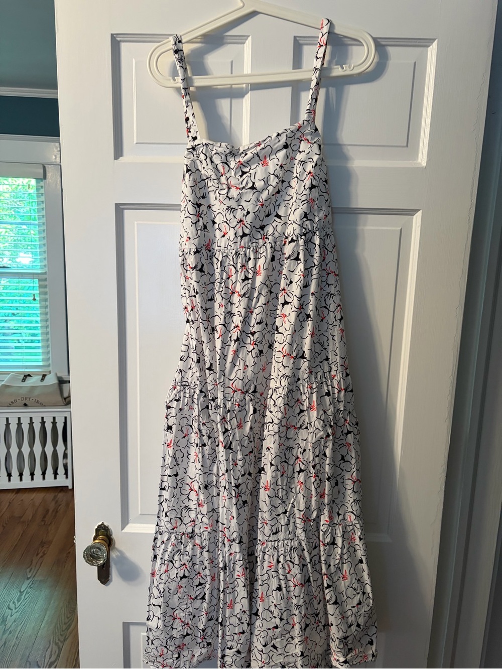 Zara White Maxi Dress with Black & Red Floral Motif